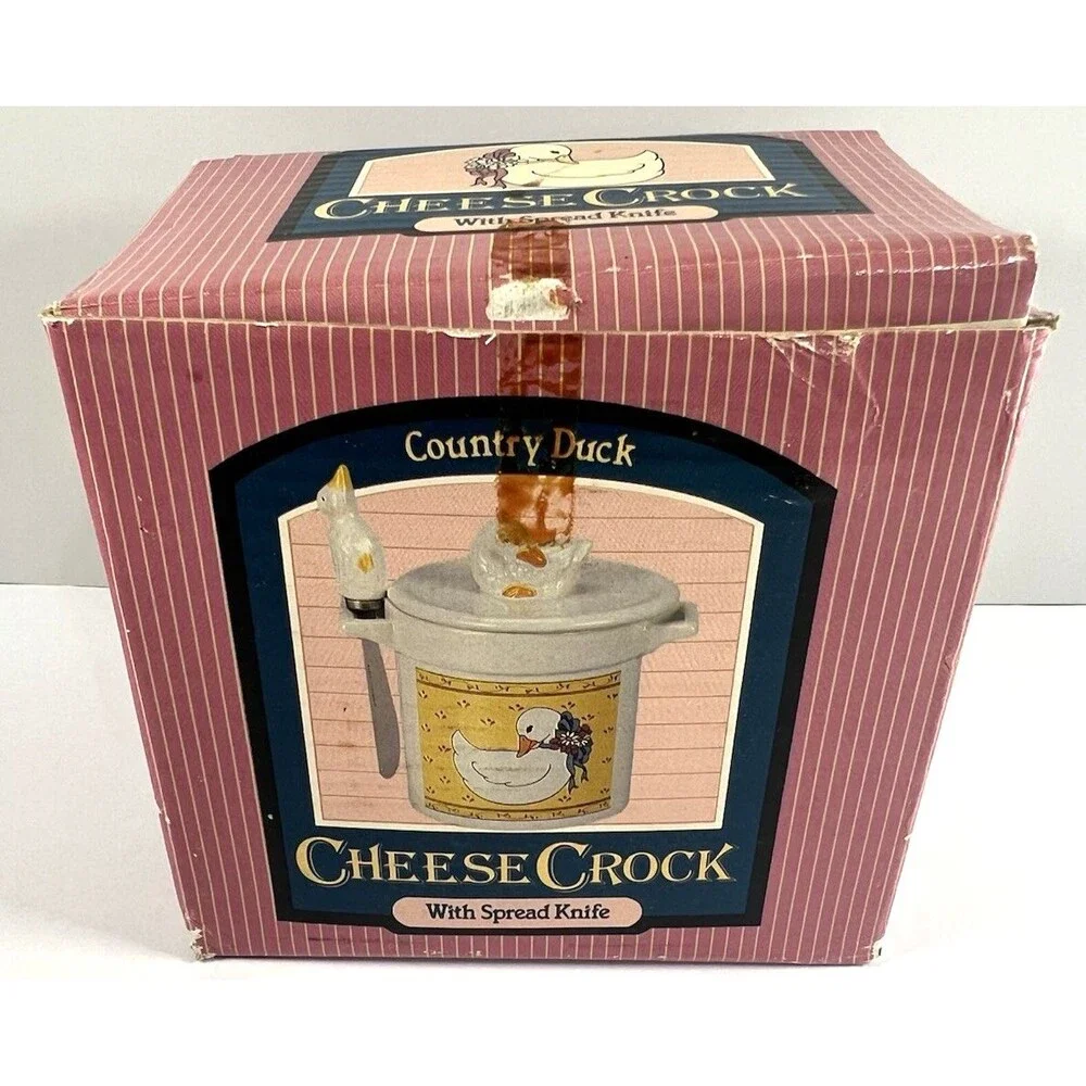 Vintage 90s Y2K Goose Cheese Crock &Lid and Speader  Farmhouse Cottagecore